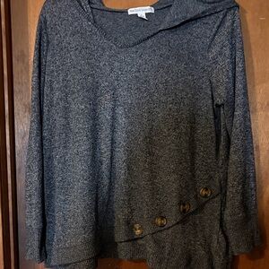 New York Laundry Charcoal Gray Diagonal Button Hem Sweater
